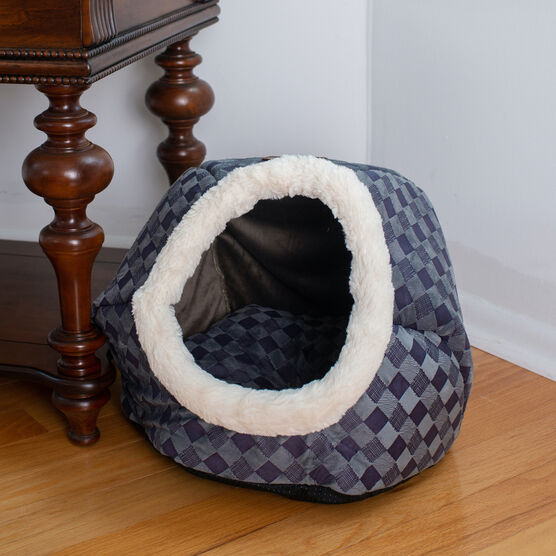 Cuddle Cave Cat Dog Bed, Blue Checkered, , on-hover image number null
