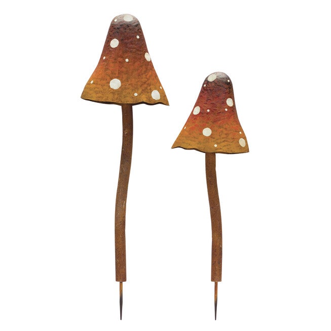 Iron Metal Mushroom Garden Stake (Set Of 2), BROWN, hi-res image number null