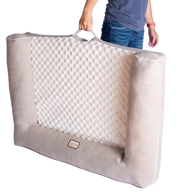 Bolstered Pet Bed Cushion With Memory Foam, Medium Ivory & Beige, , alternate image number null