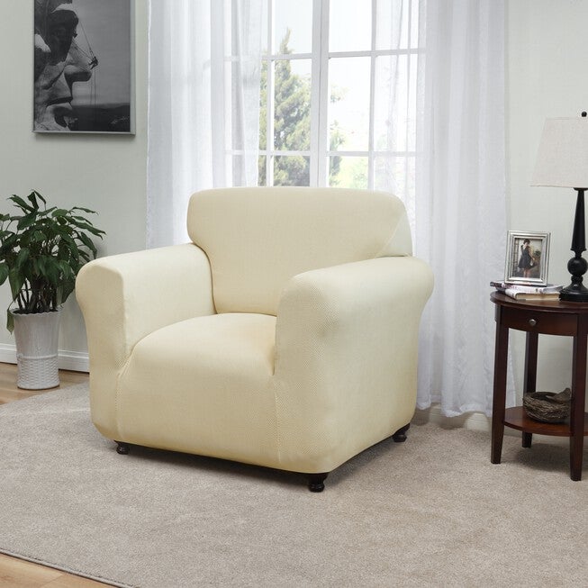 Kathy Ireland Knit Pique Chair Slipcover Furniture Protector, CREAM, hi-res image number 0
