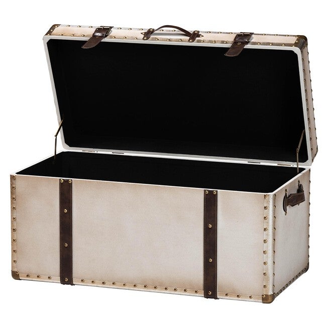 Nevio Vintage Weathered White Canvas Storage Trunk, BEIGE, alternate image number 2