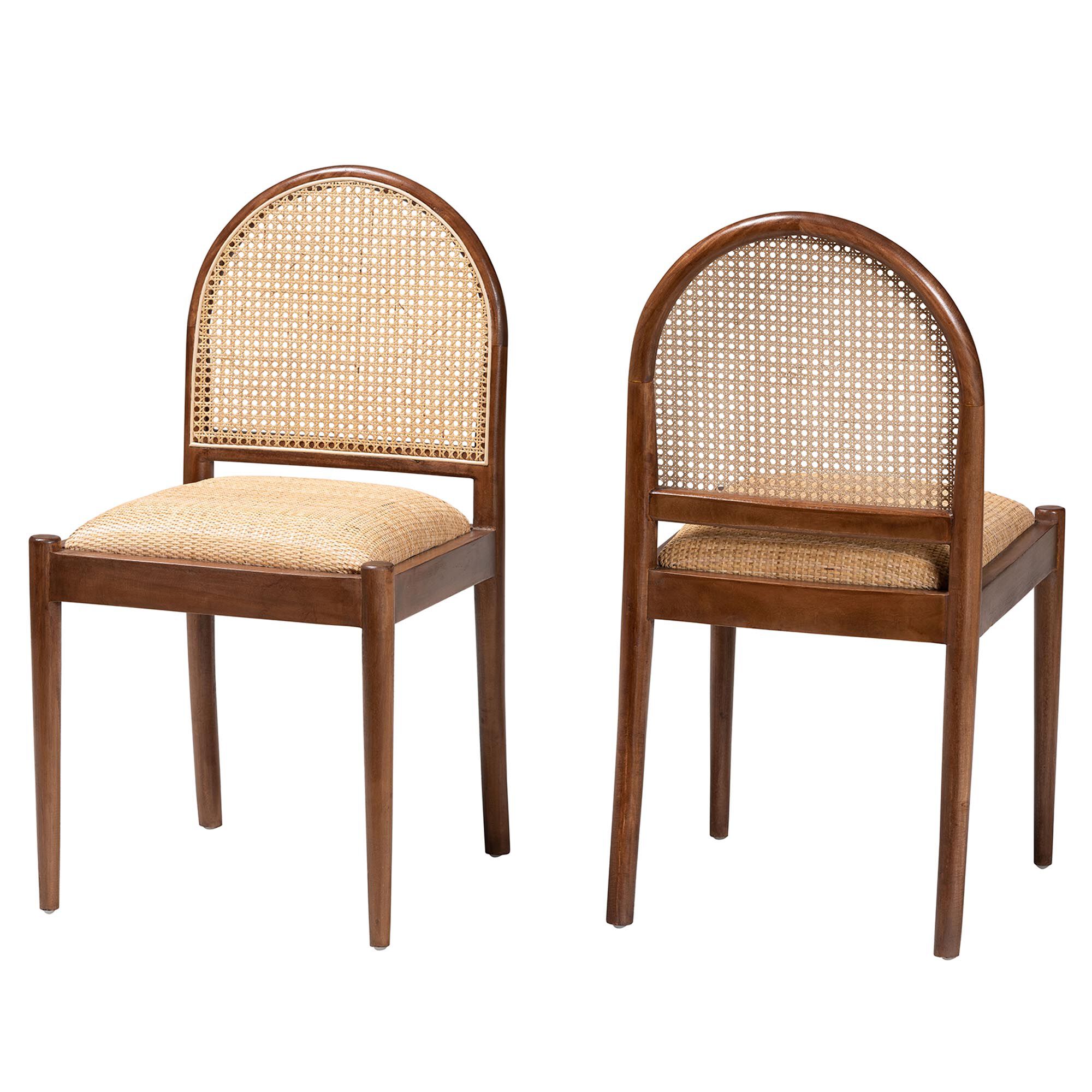 Maryland Modern Bohemian Natural Rattan and Acacia Wood 2-Piece Dining Chair Set, BROWN, alternate image number 2