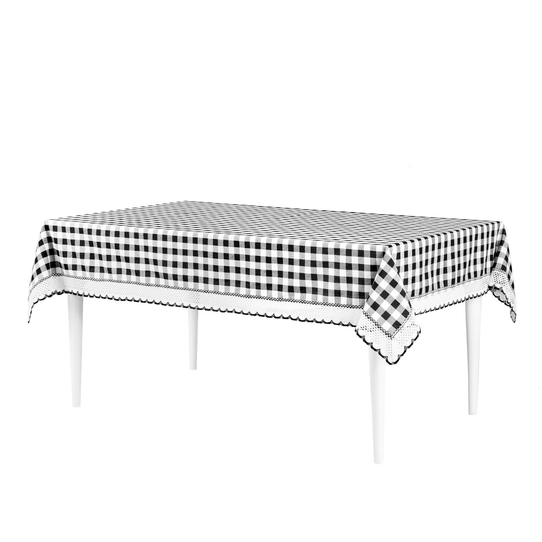 Buffalo Check Tablecloth - 60-in x 120-in, BLACK WHITE, hi-res image number 0