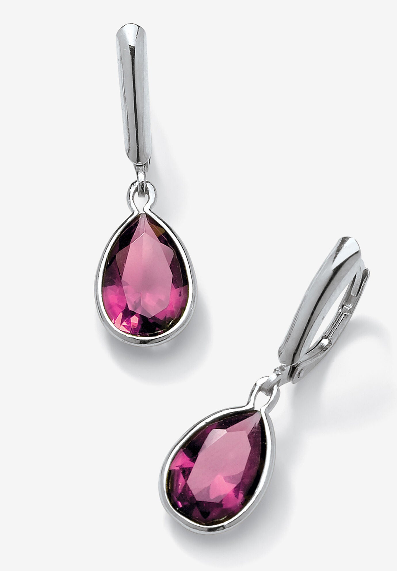 Sterling Silver Drop Earrings Pear Cut Simulated Birthstones, OCTOBER, hi-res image number 0