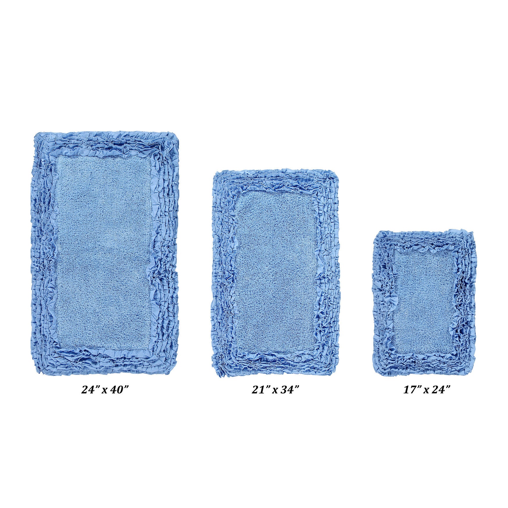 Shaggy Border Bath Rug Mat, 3 Pc Set, (17 inches X 24 inches | 21 inches X 34 inches | 24 inches X 40 inches), BLUE, hi-res image number 0