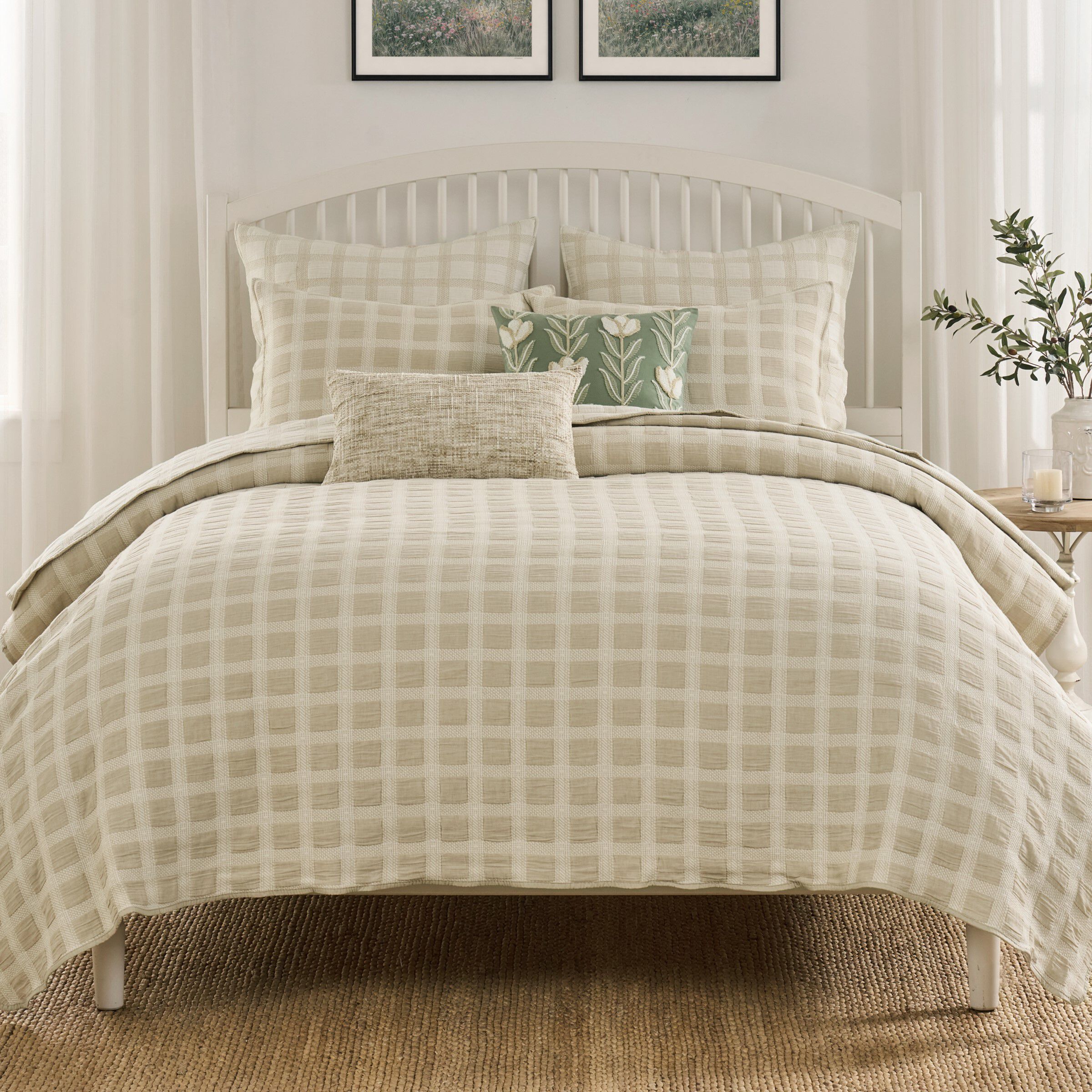 Millhouse 100% Cotton Classic Plaid Coverlet Set, TAUPE, hi-res image number 0