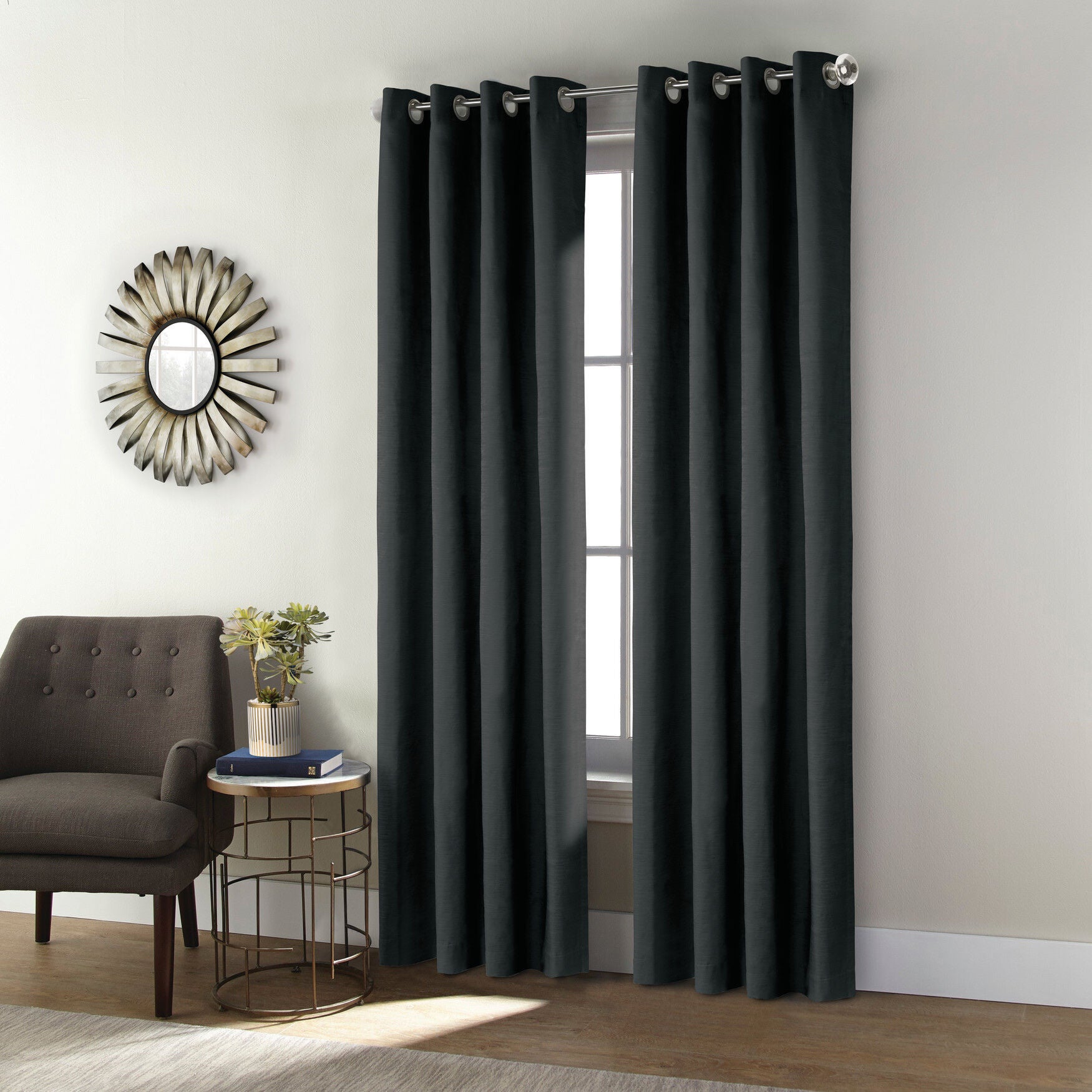 Shadow Blackout Grommet Curtain Panel, BLACK, hi-res image number 0