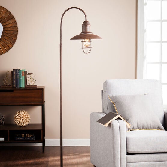 Industrial Caged Bell Floor Lamp, RUSTIC BROWN, hi-res image number null