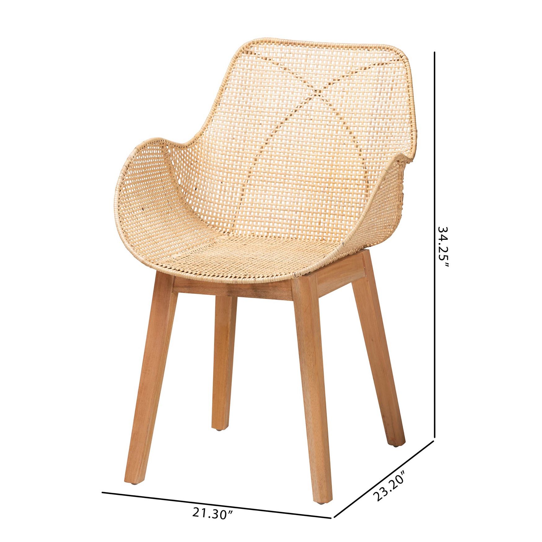 Ballerina Japandi Natural Brown Finished Mahogany Wood and Rattan 2-Piece Dining Chair Set, , alternate image number 14