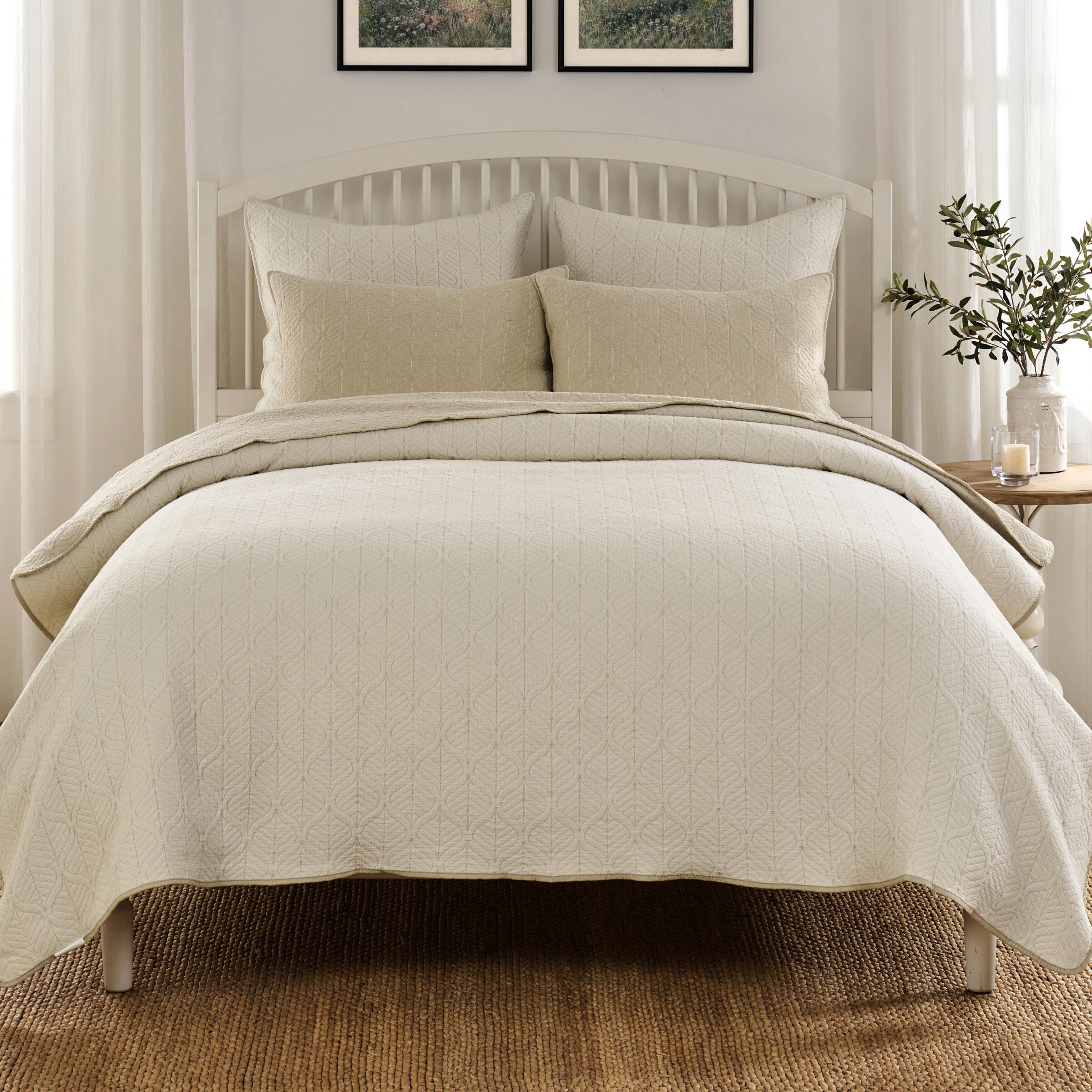 Harper 100% Cotton Leaf Cool Sleep Coverlet Set, TAUPE, alternate image number 1