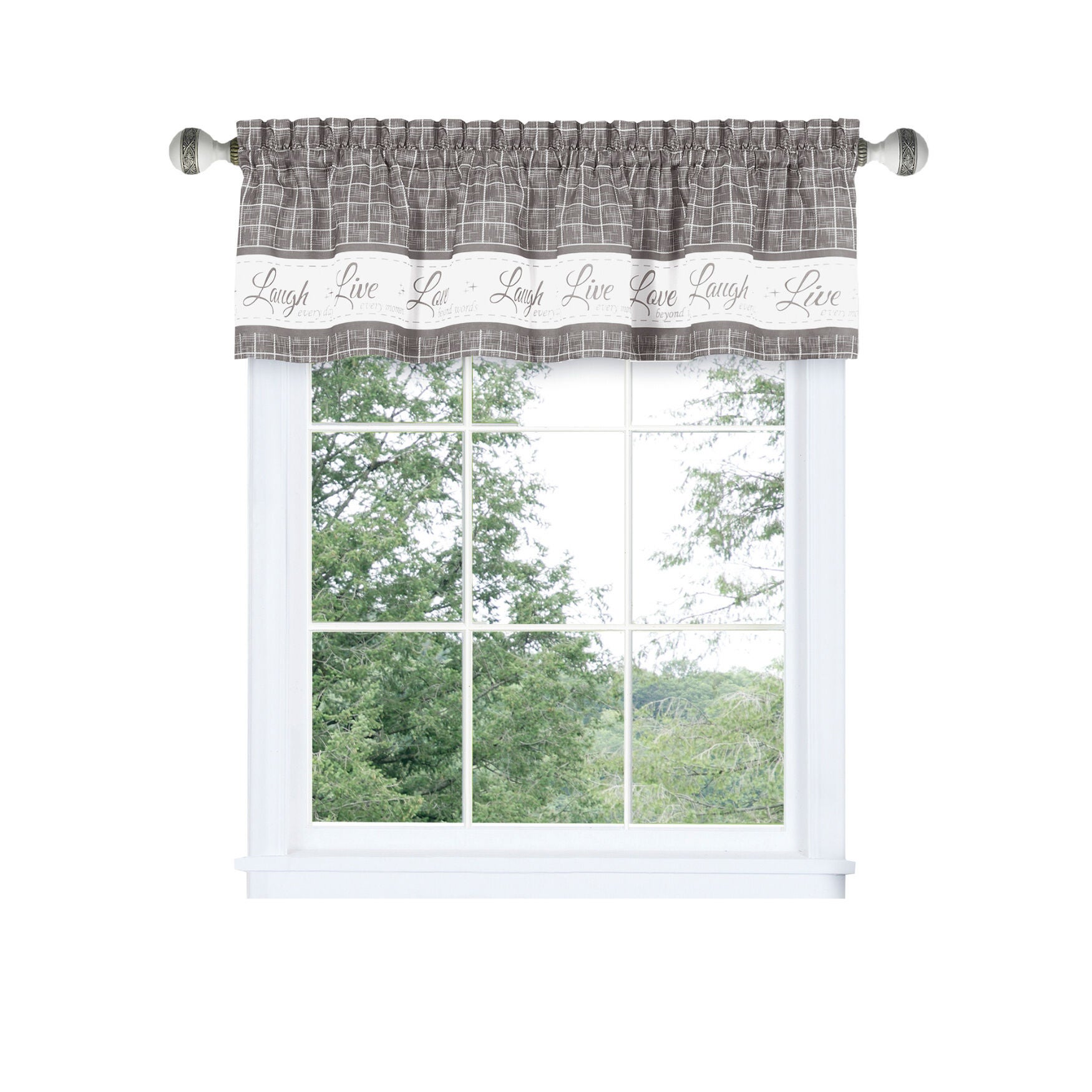 Live, Love, Laugh Window Curtain Valance - 58x14, GREY, hi-res image number 0