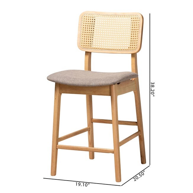 Dannon Mid-Century Modern Grey Fabric And Walnut Brown Finished Wood 2-Piece Counter Stool Set, , alternate image number null