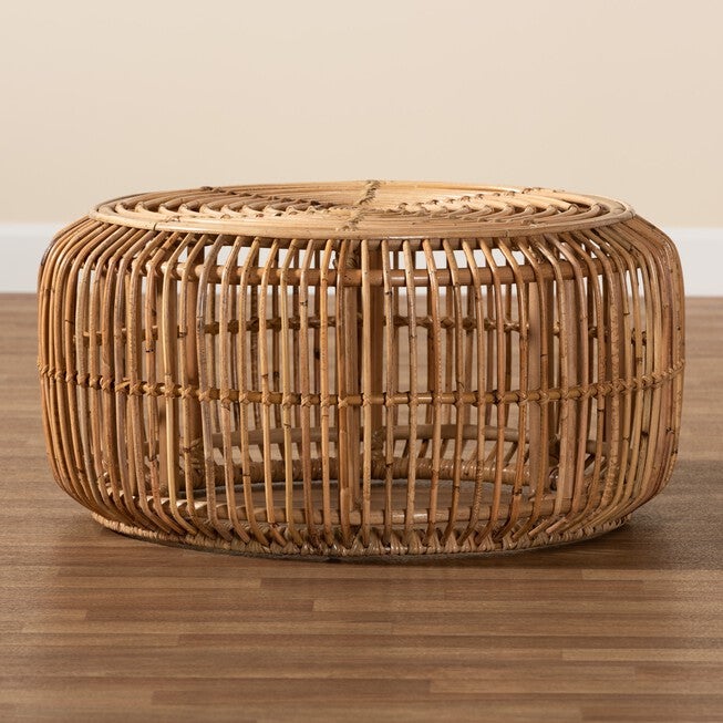 Aliane Modern Bohemian Natural Brown Antique Rattan Coffee Table, , alternate image number null