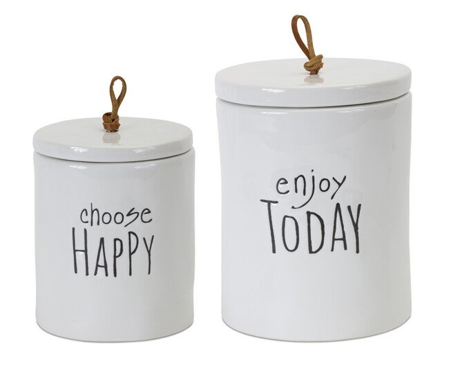 Canister (Set of 2) 5.75 inchesH, 7.25 inchesH Stoneware, BEIGE/WHITE, hi-res image number null