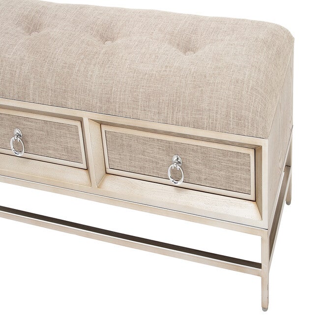 Beige Linen and Metal Contemporary Bench, 19x43x16, , alternate image number 3