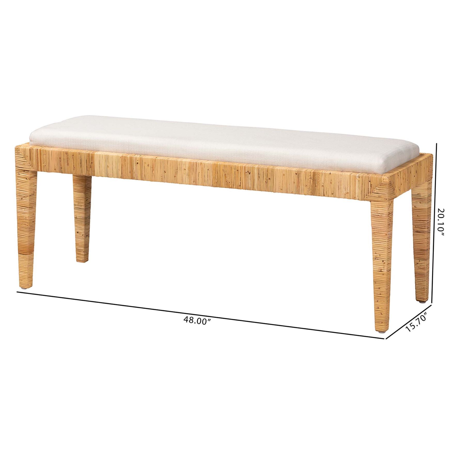 Sofia Modern Bohemian Natural Brown Rattan And Mahogany Wood Bench, , alternate image number 6