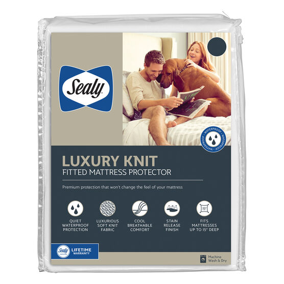 Sealy Luxury Knit Mattress Protector, WHITE, hi-res image number null