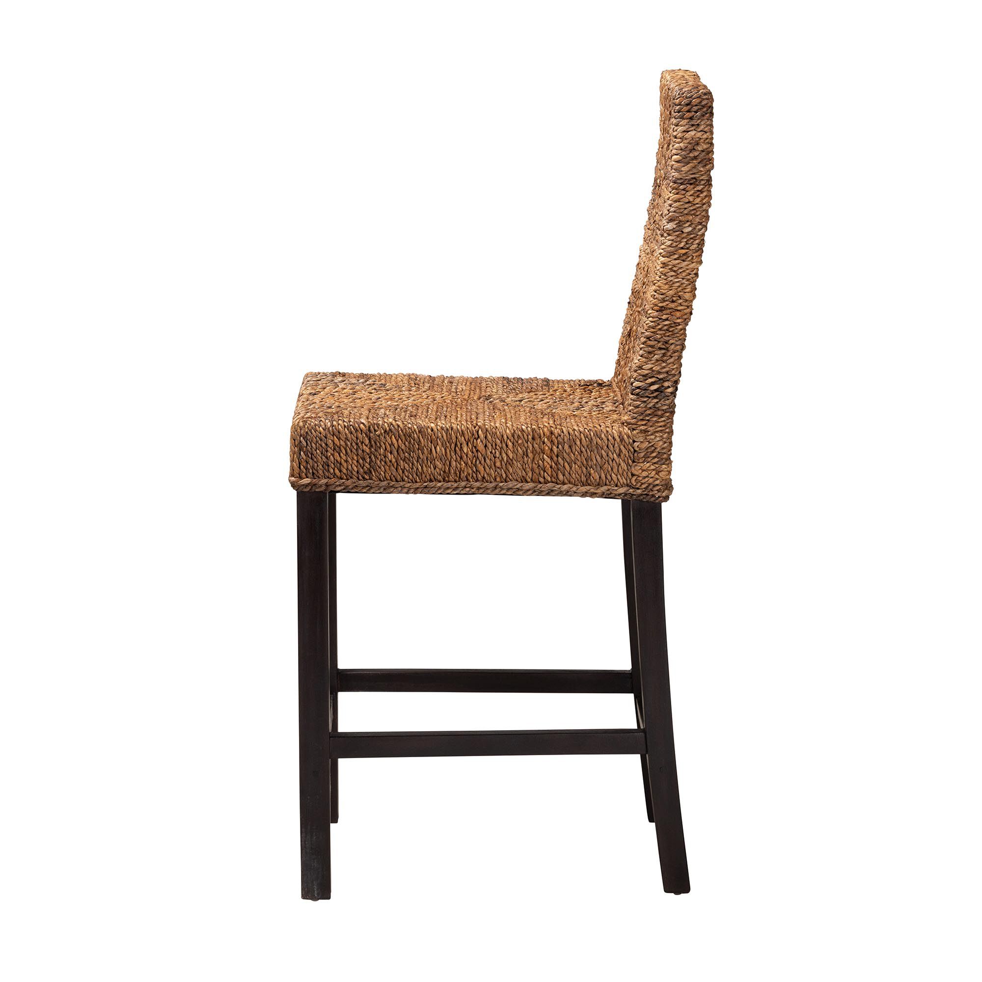 Laymi Modern Bohemian Dark Brown Mahogany Wood and Seagrass Counter Stool, BROWN, alternate image number 4