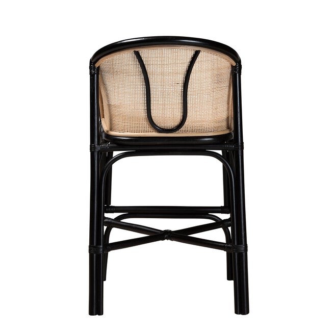 Miranda Modern Bohemian Two-Tone Black And Natural Brown Rattan Counter Stool, , alternate image number 3