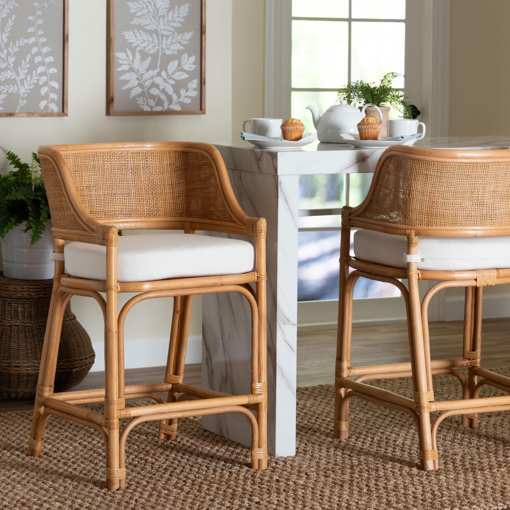 Ottis Natural Rattan Counter Stool with Cushion, HONEY, hi-res image number 0
