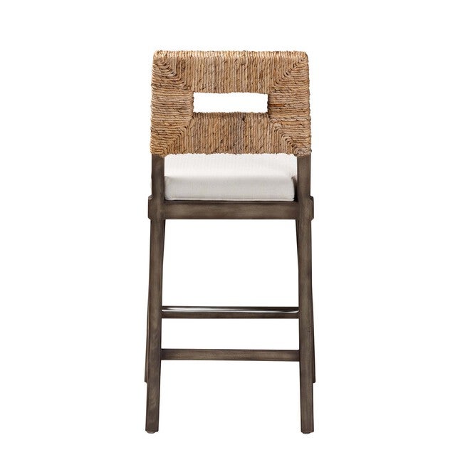 Porsha Modern Bohemian Dark Brown Finished Mahogany Wood And Natural Rattan Counter Stool, , alternate image number 3