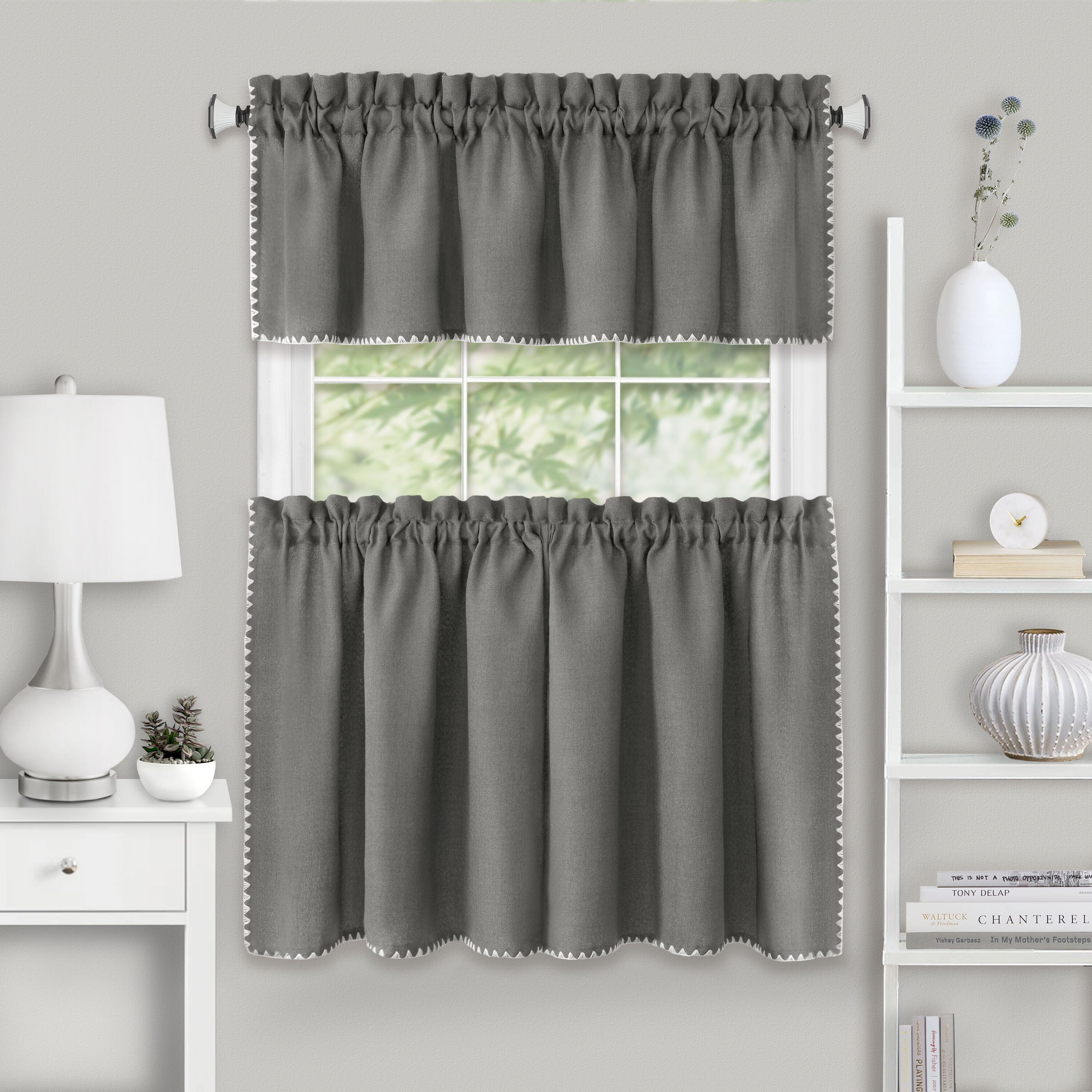 Kendal Tier and Valance Window Curtain Set, GREY, hi-res image number 0