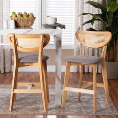 Dannell Mid-Century Modern Grey Fabric and Natural Oak Finished Wood 2-Piece Counter Stool Set
