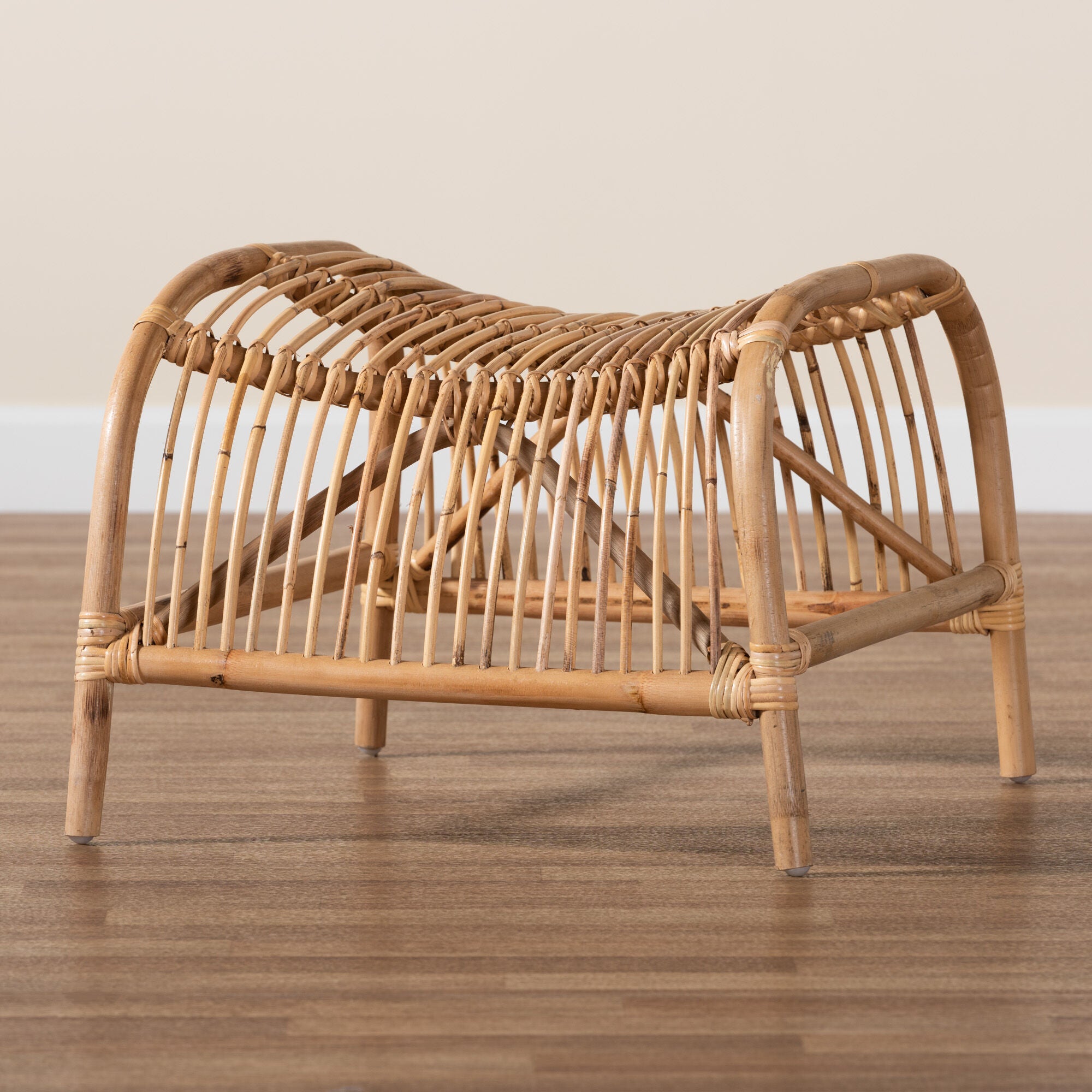 Lamaria Modern Bohmenian Natural Brown Antique Rattan Footstool, NATURAL BROWN, alternate image number 6