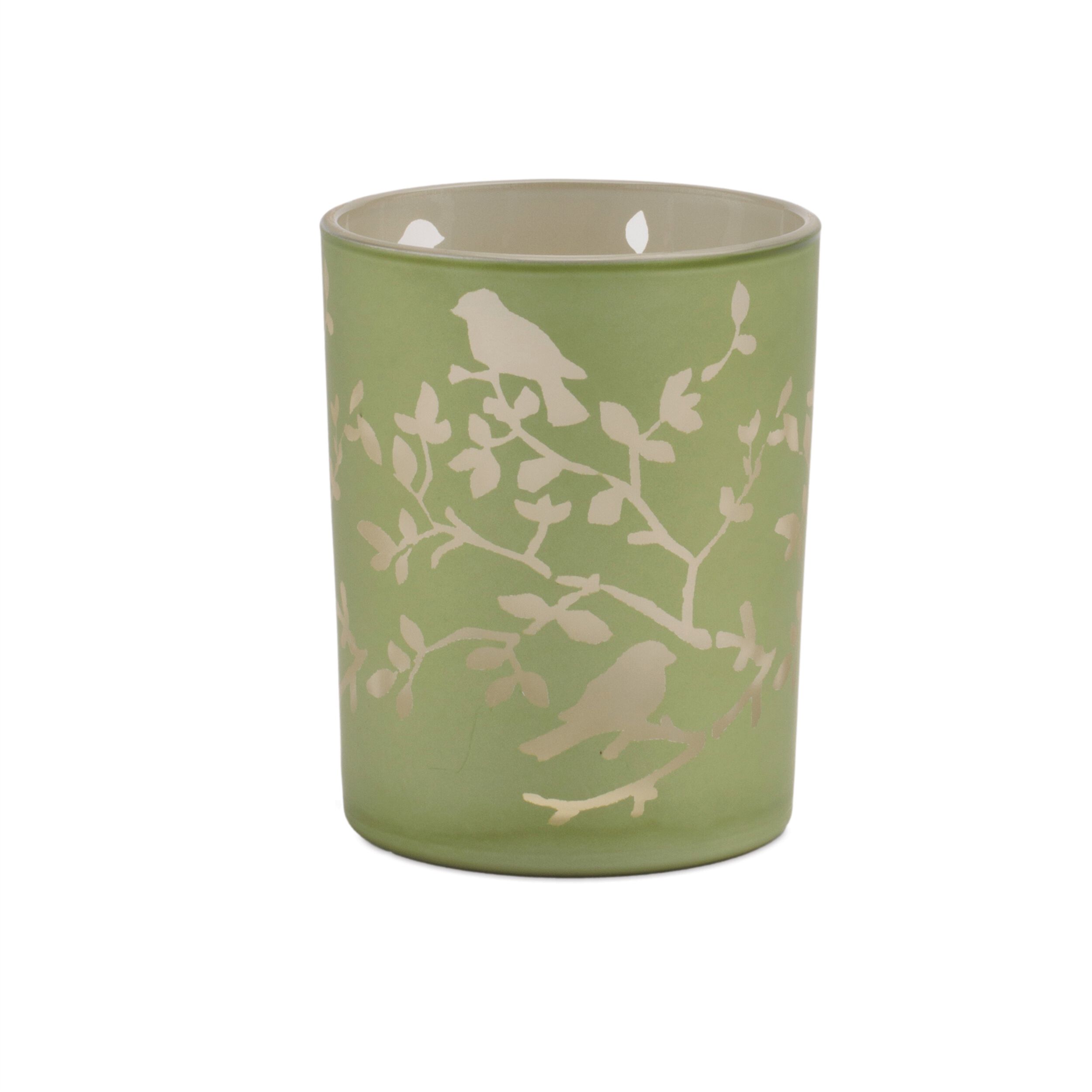 Frosted Floral Bird Candle Holder Set of 2, GREEN, alternate image number 2