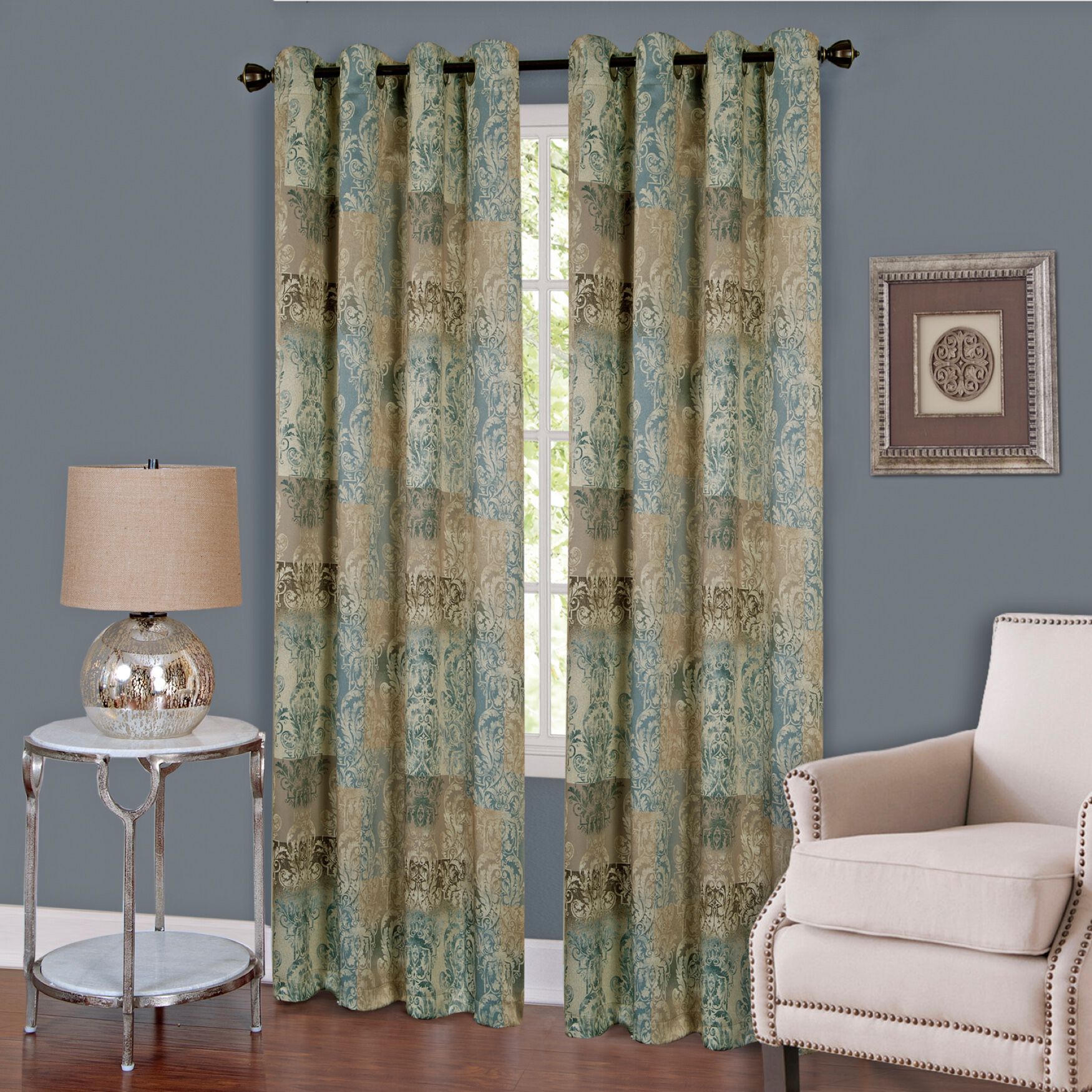 Vogue Grommet Window Curtain Panel, BLUE, hi-res image number 0