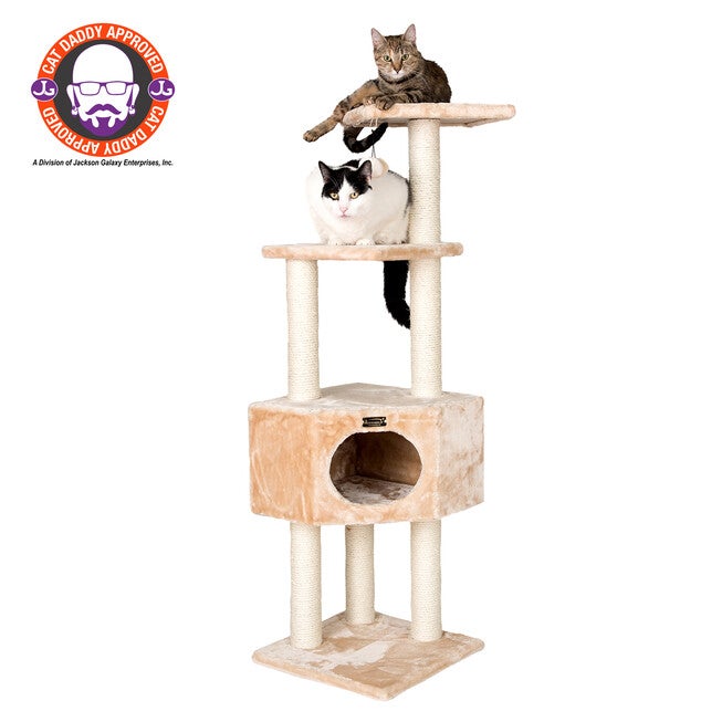 3 Tier Real Wood Cat Tree Scratch Furniture, BEIGE, hi-res image number 0
