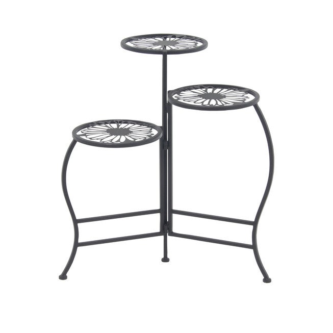 Set Of 3 Black Metal Traditional Plantstand, BLACK, hi-res image number null