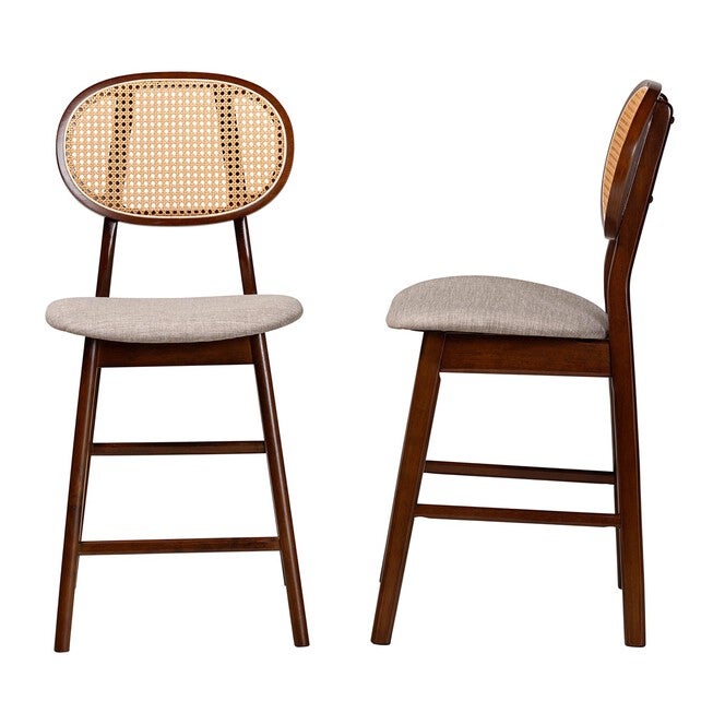 Darrion Mid-Century Modern Grey Fabric And Walnut Brown Finished Wood 2-Piece Counter Stool Set, , alternate image number 2