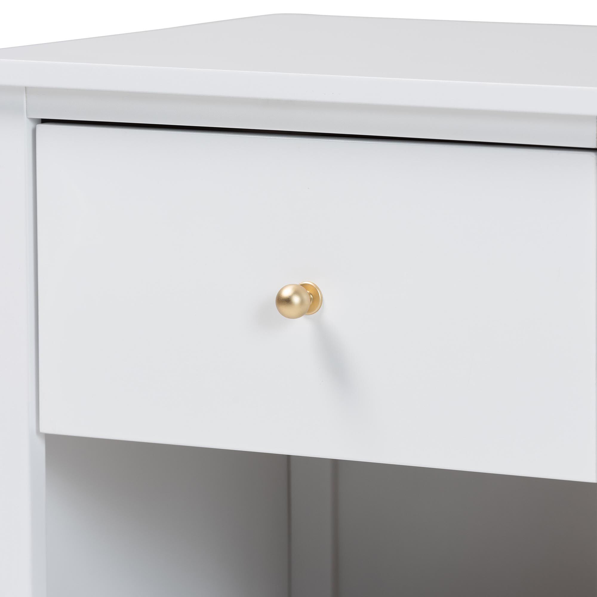 Roni Modern White Wood 1-Drawer Nightstand with Scalloped Edges, WHITE, alternate image number 5