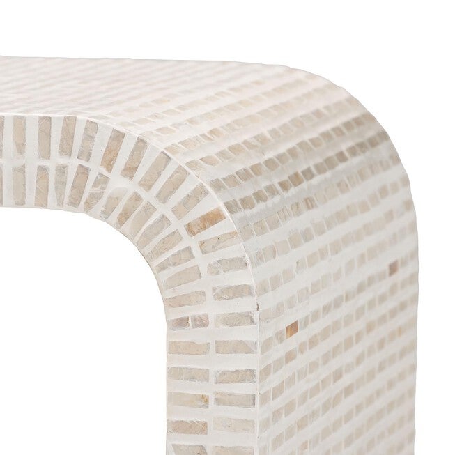 Carlyn Coastal Beige and White Mother of Pearl Capiz Shell End Table, BEIGE, alternate image number 4