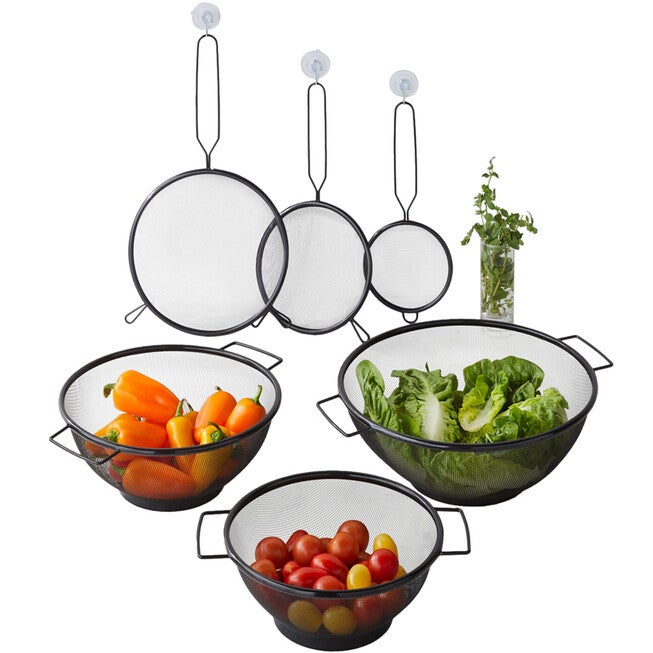 6-pc Strainer and Colander Set, BLACK, hi-res image number null