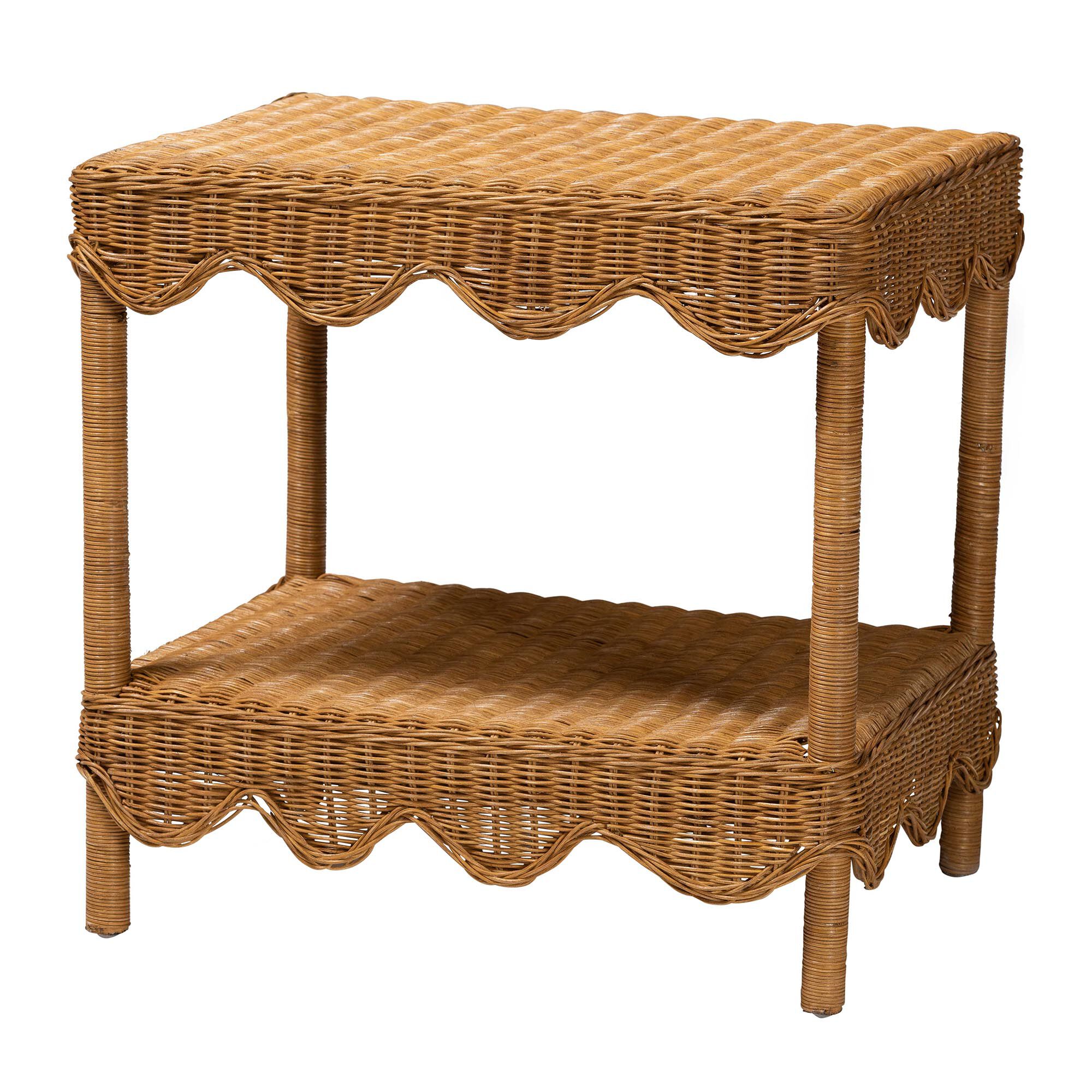 Oteria Bohemian Light Honey Scalloped Rattan Side Table, LIGHT, alternate image number 1