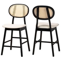 Darrion Mid-Century Modern Grey Fabric And Walnut Brown Finished Wood 2-Piece Counter Stool Set
