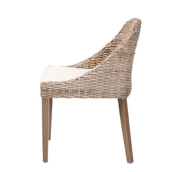 Lara Bohemian Grey Kubu Rattan And Mahogany Wood Dining Chair, , alternate image number null