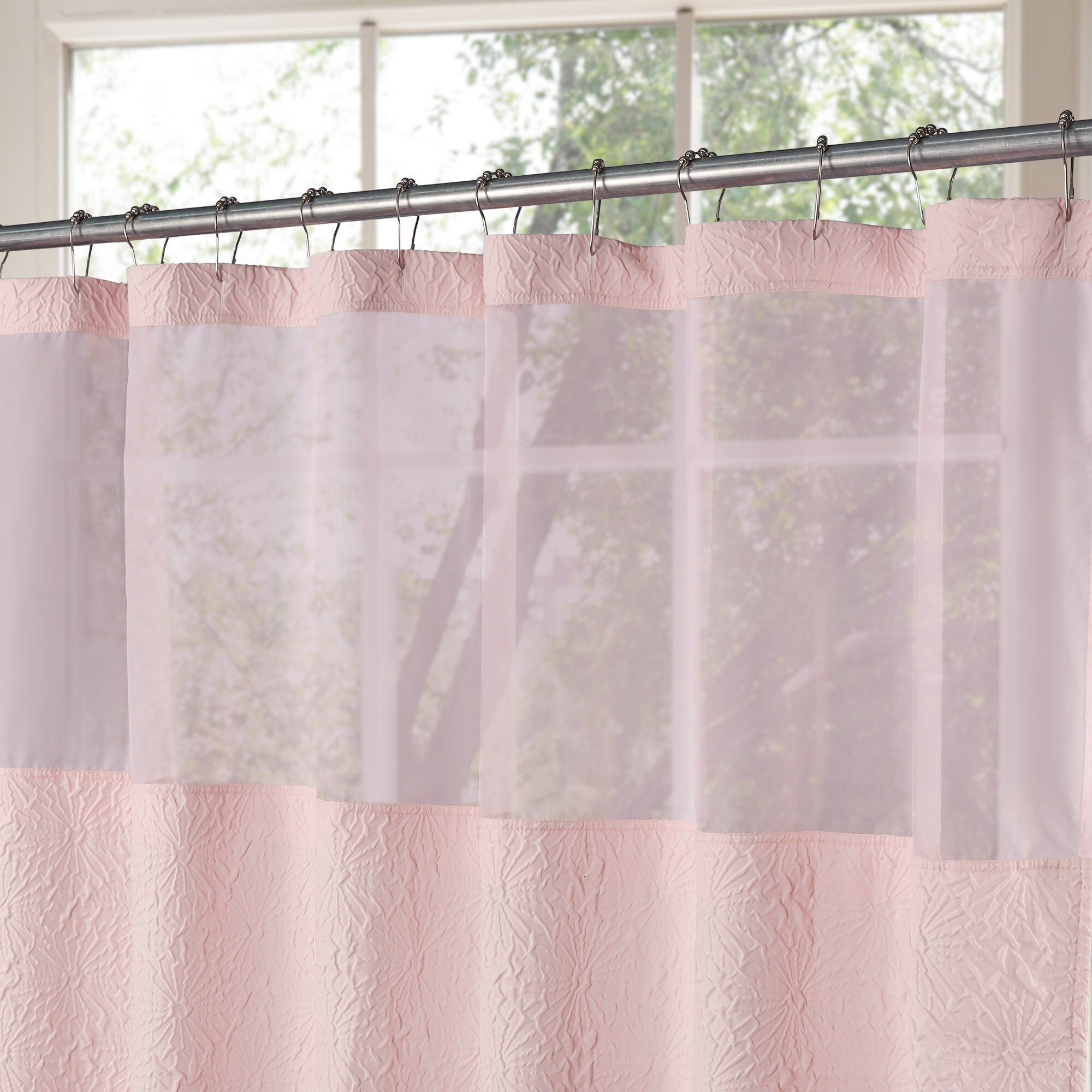 Starburst Crinkle Shower Curtain with Snap-in Liner, Hooks Included, BLUSH, alternate image number 2