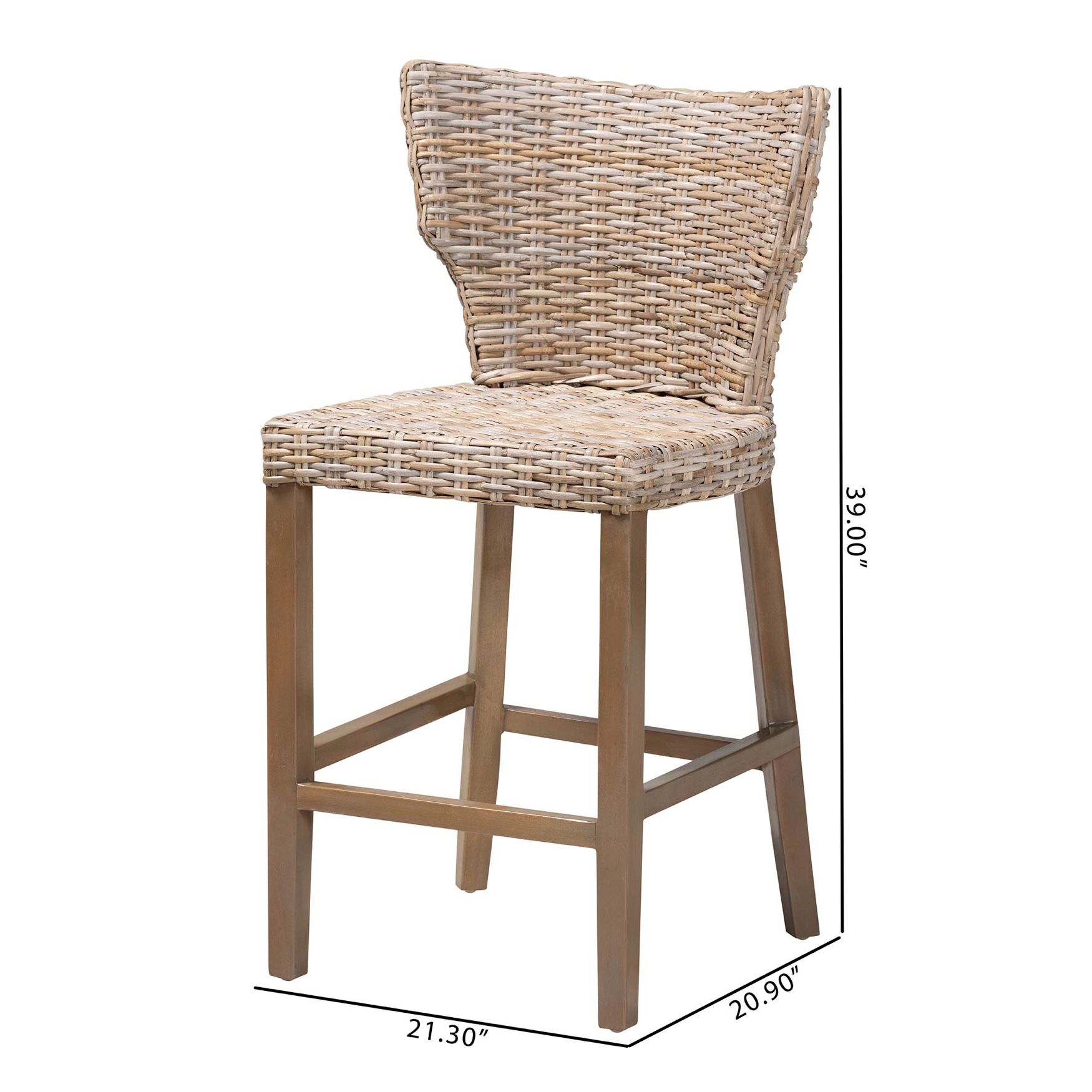 Enver Modern Bohemian Grey Kubu Rattan And Mahogany Wood Counter Stool, , alternate image number 8