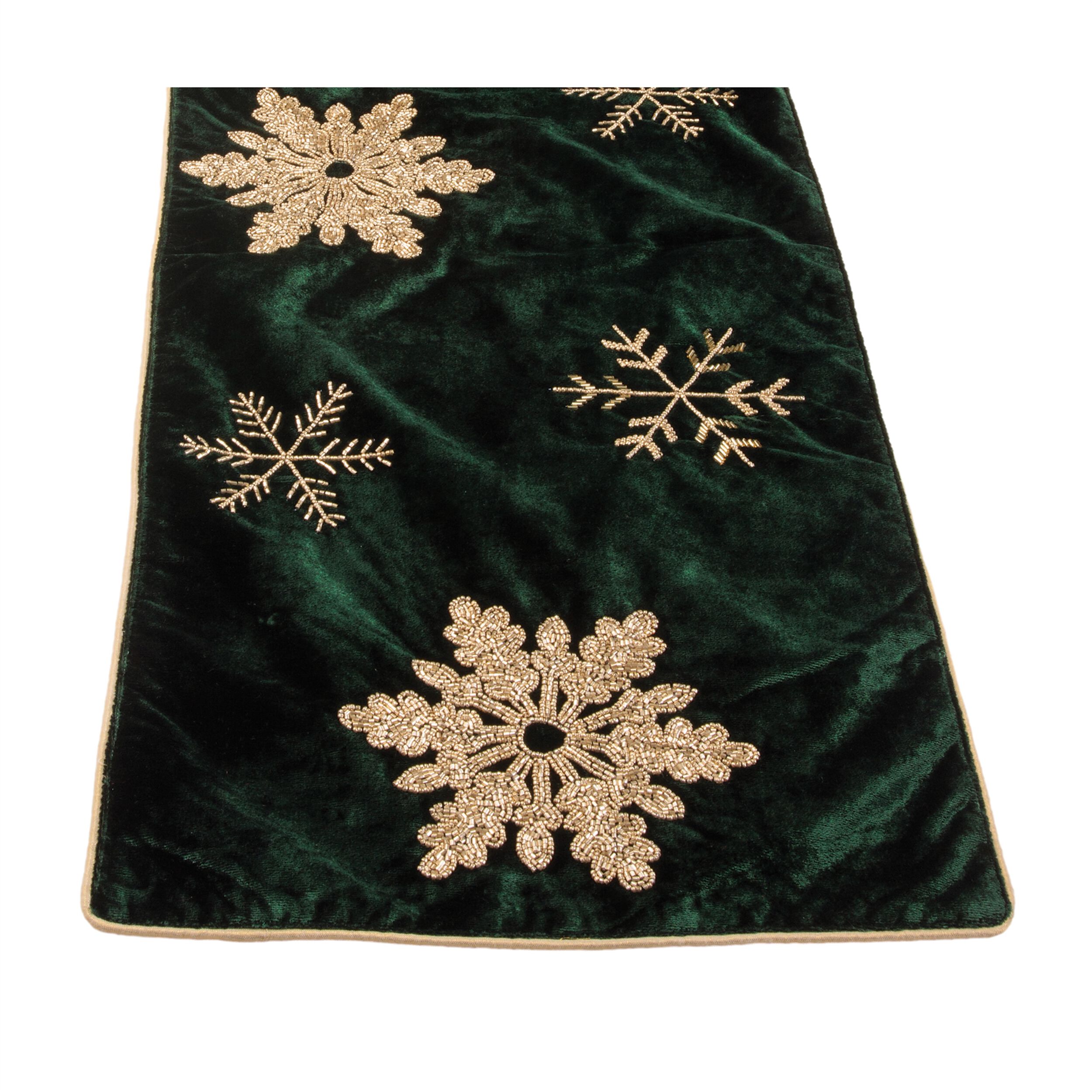 Embroidered Snowflake Table Runner 72 inchesL, GREEN GOLD, alternate image number 3