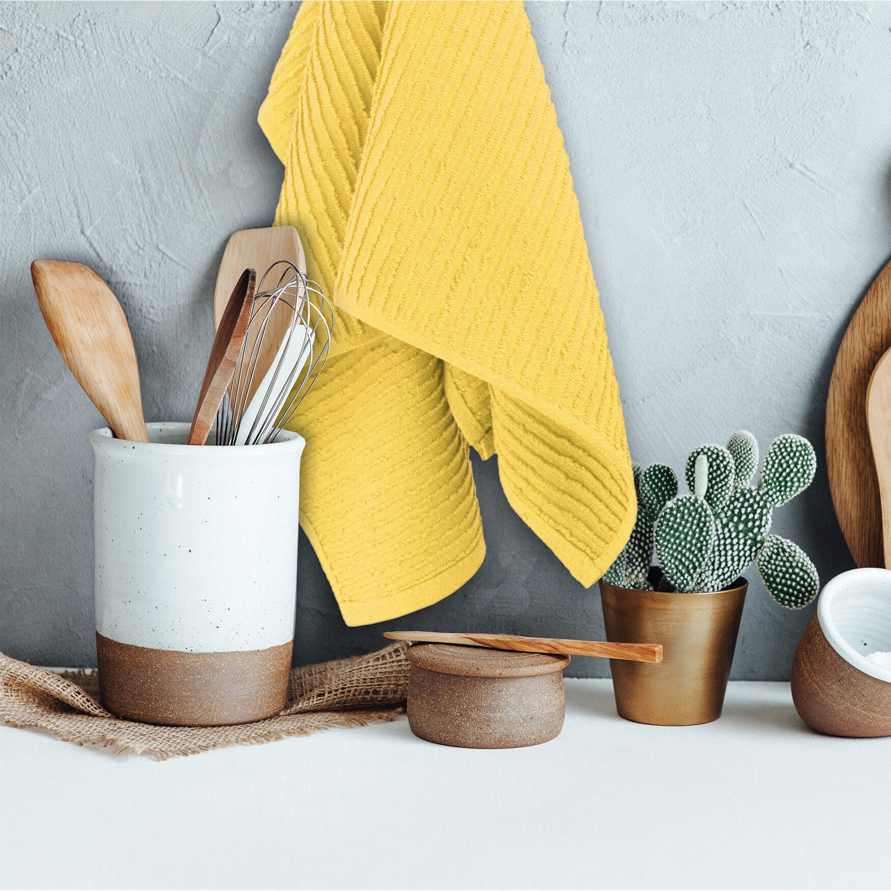 Solid Ridged Cotton Kitchen Dish Towel, Set 4, , on-hover image number 1