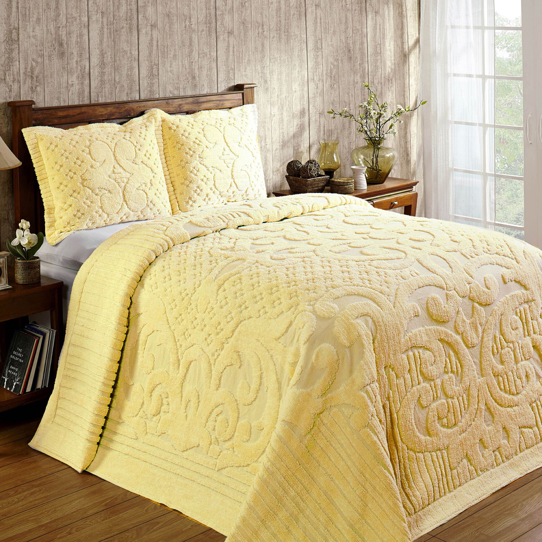 Ashton Collection Tufted Chenille Bedspread , YELLOW, hi-res image number 0