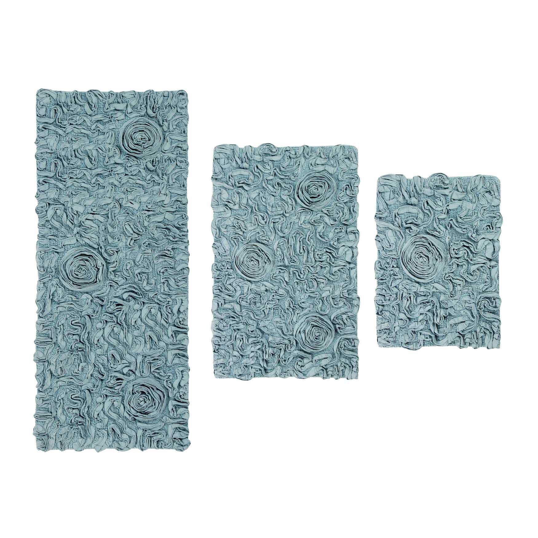Bell Flower 3 Piece Bath Rug Collection, BLUE, hi-res image number 0