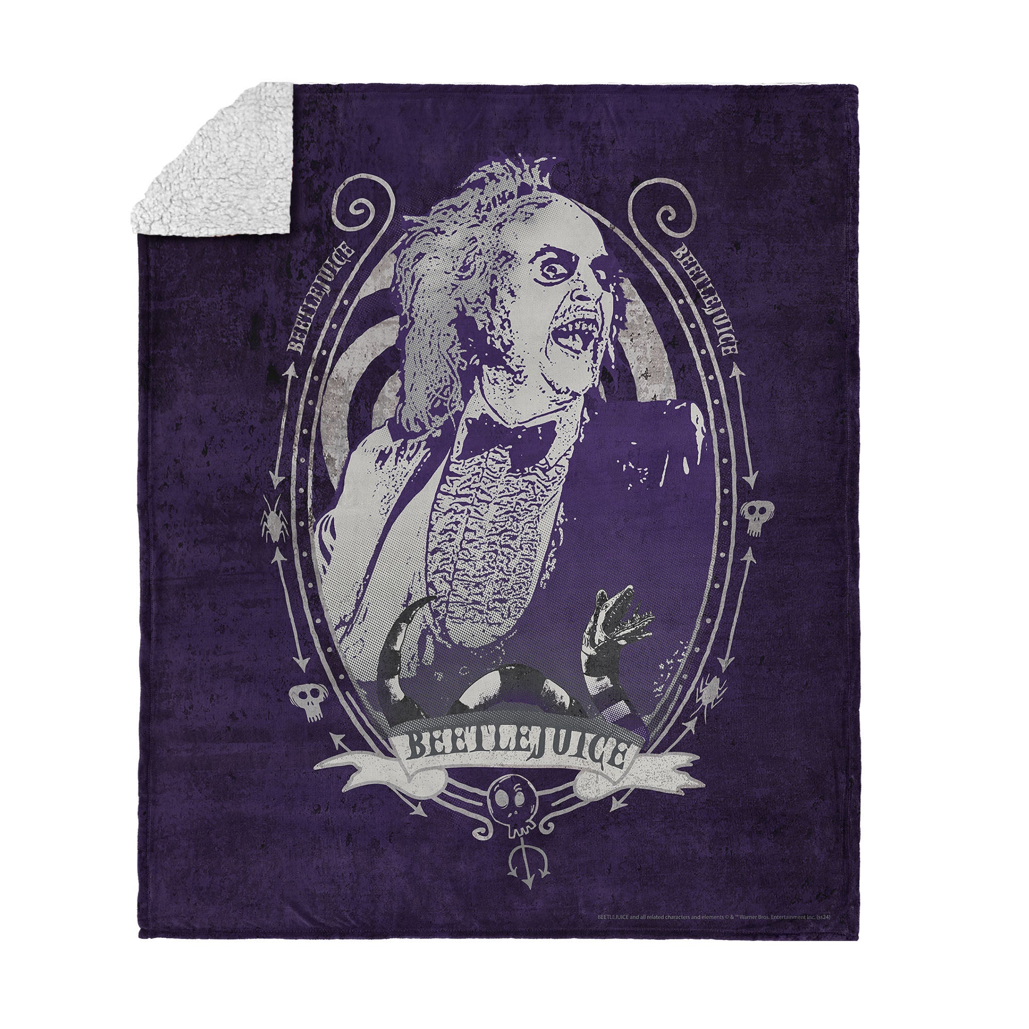 Warner Bros. Beetlejuice Big Dark Room Silk Touch Sherpa Throw Blanket 50X60 Inches, BLACK, hi-res image number 0