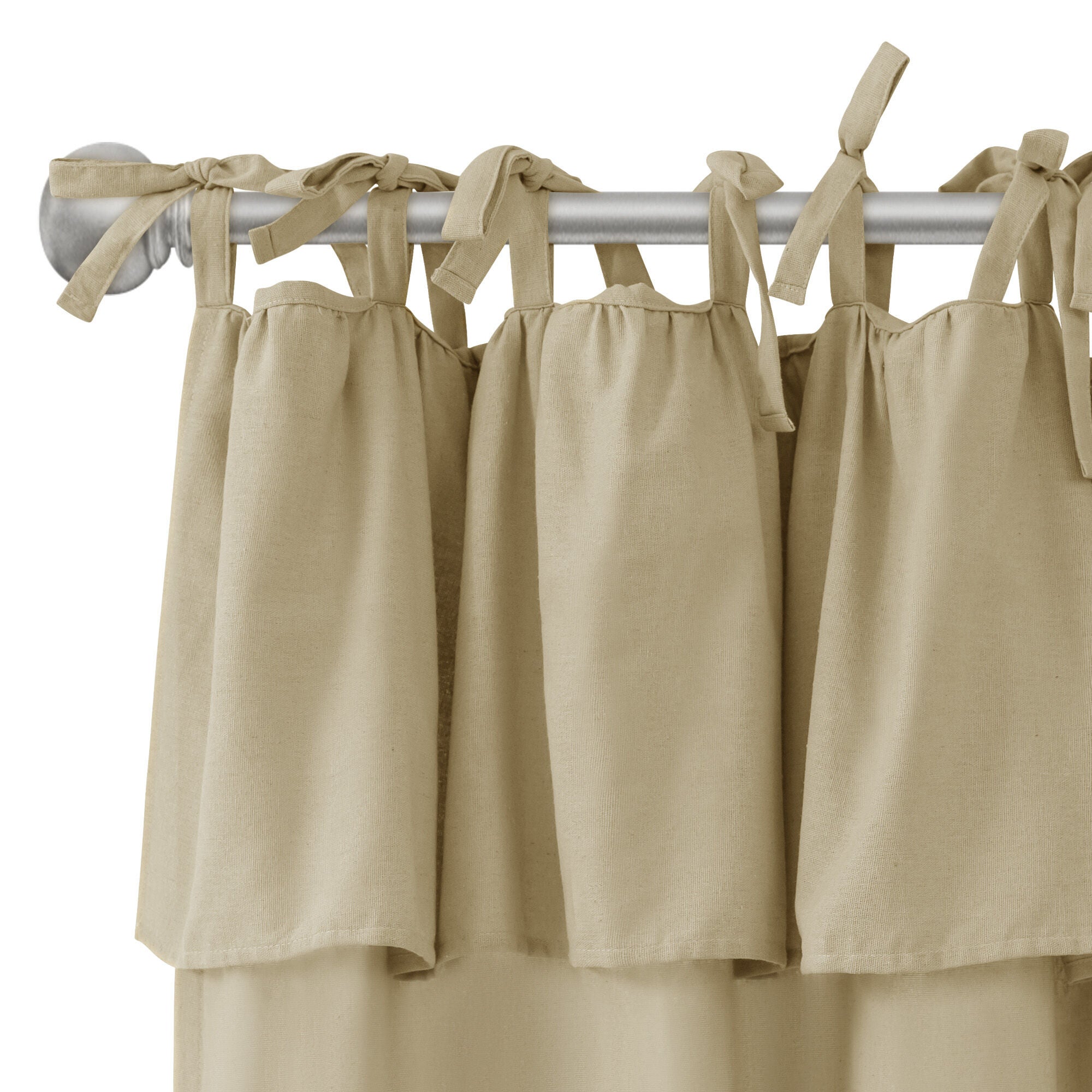 Recycled Cotton Blend Ruffle Tie Top Curtain Pair, LINEN, alternate image number 5