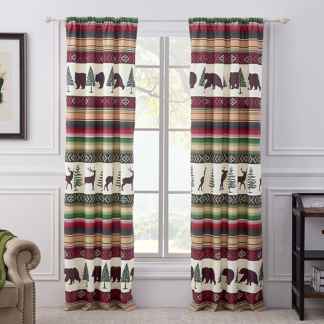 Yosemite Campfire Curtain Panel Pair, RED, hi-res image number null