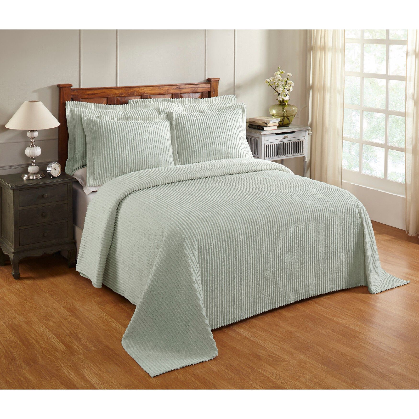 Better Trends Jullian Collection in Bold Stripes Design Bedspread, SAGE, hi-res image number 0