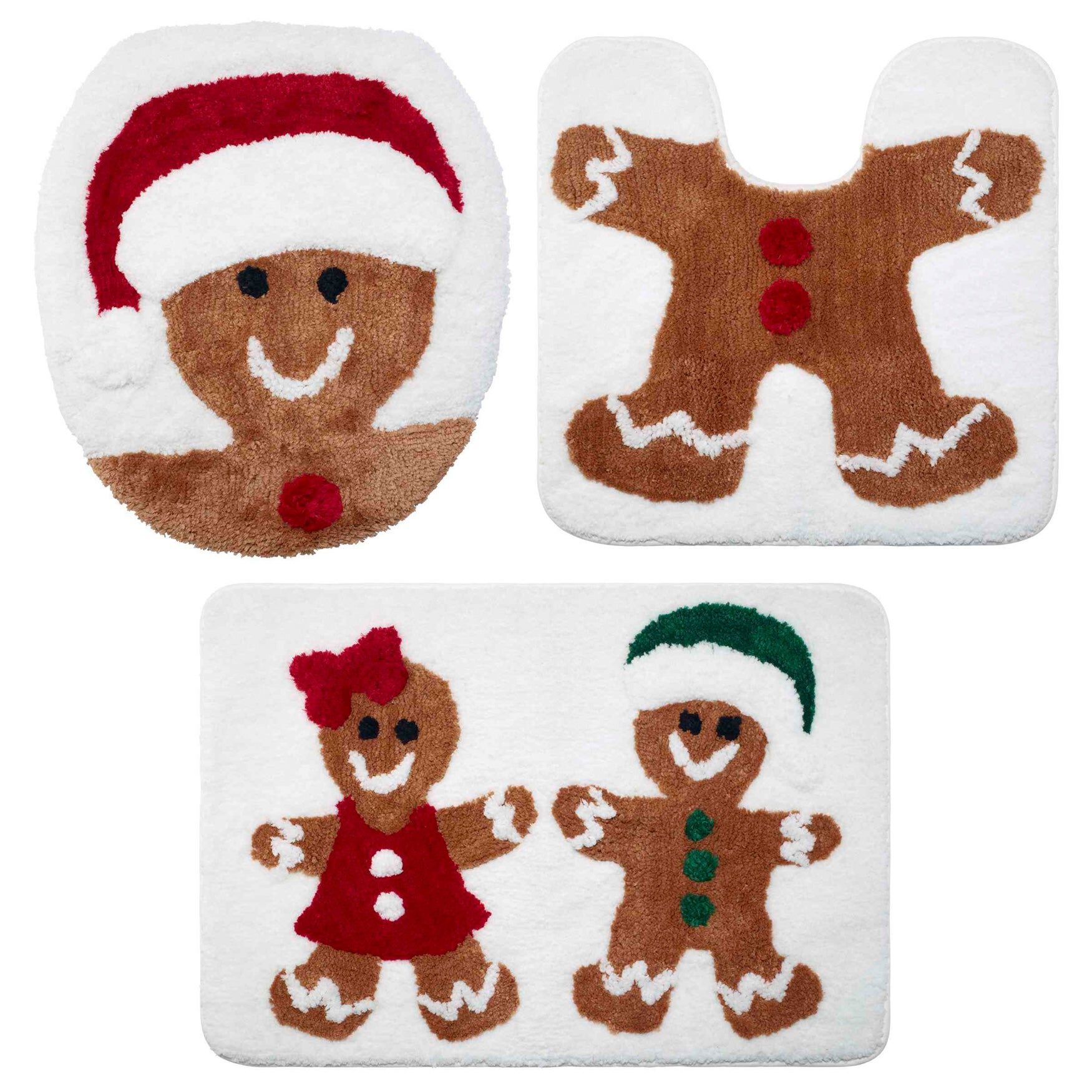 Holiday 3-PC Bath Mat Set, GINGERBREAD, hi-res image number 0